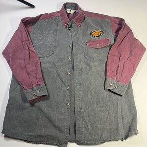 Bob Allen L Vintage USA Made Colorblock Button Up Shirt Hunting Sporting Patch